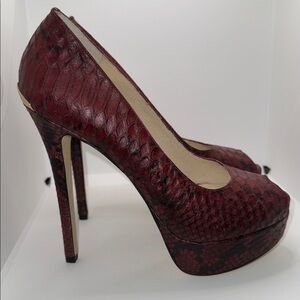 Michael Kors Deep Red Snakeskin Platform Stilettos